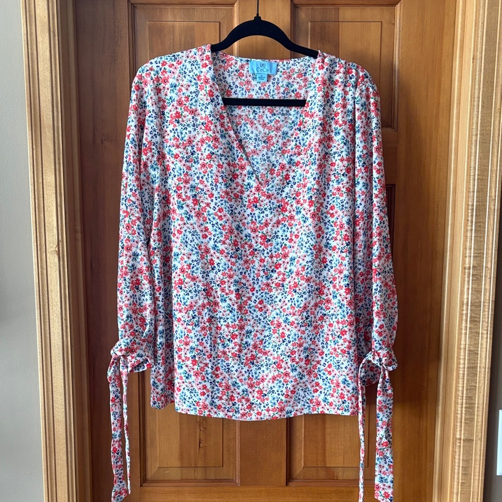 CeCe Floral Blouse - Red and Blue